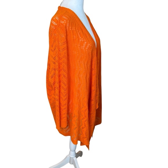 Chicos Size 3 (XL) Lily Open Knit Cardigan Sweater Long Sleeve Orange Shark Bite - Picture 6 of 12
